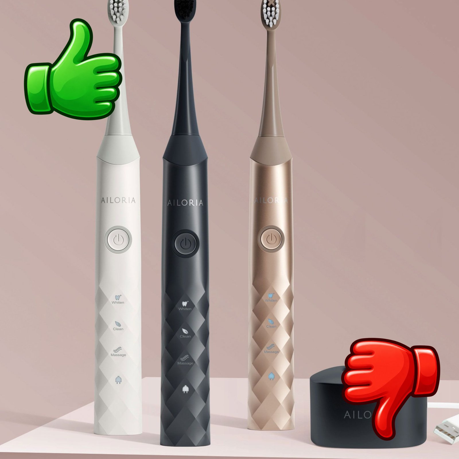 Cepillos de dientes sónicos AILORIA SHINE BRIGHT con base de carga USB