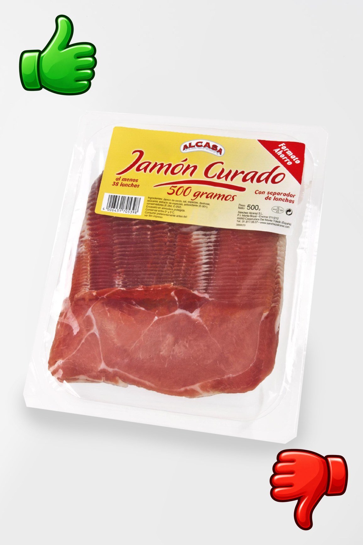 Jamón Curado ALCASA loncheado en formato de 500 gramos