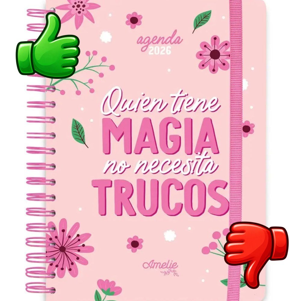 Agenda A5 AMELIE de Grupo Erik con cubierta rosa floral, anillas y cierre elástico