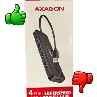 Hub USB AXAGON HUE-C1A con cuatro puertos USB-A 5 Gbps y alimentación auxiliar USB-C