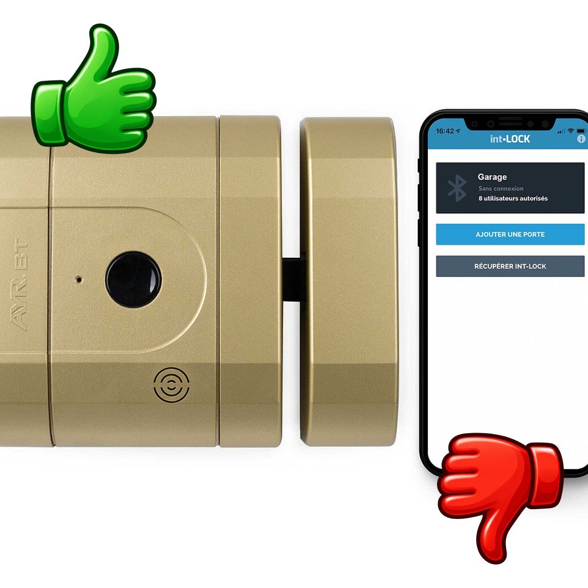 Cerradura electrónica inteligente invisible AYR int-Lock en acabado latón