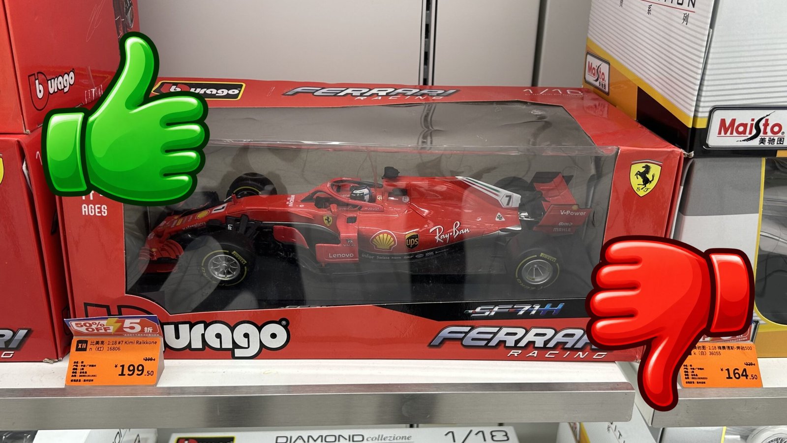 Modelo a escala BBURAGO de un Ferrari SF71H de Fórmula 1 a escala 1:18