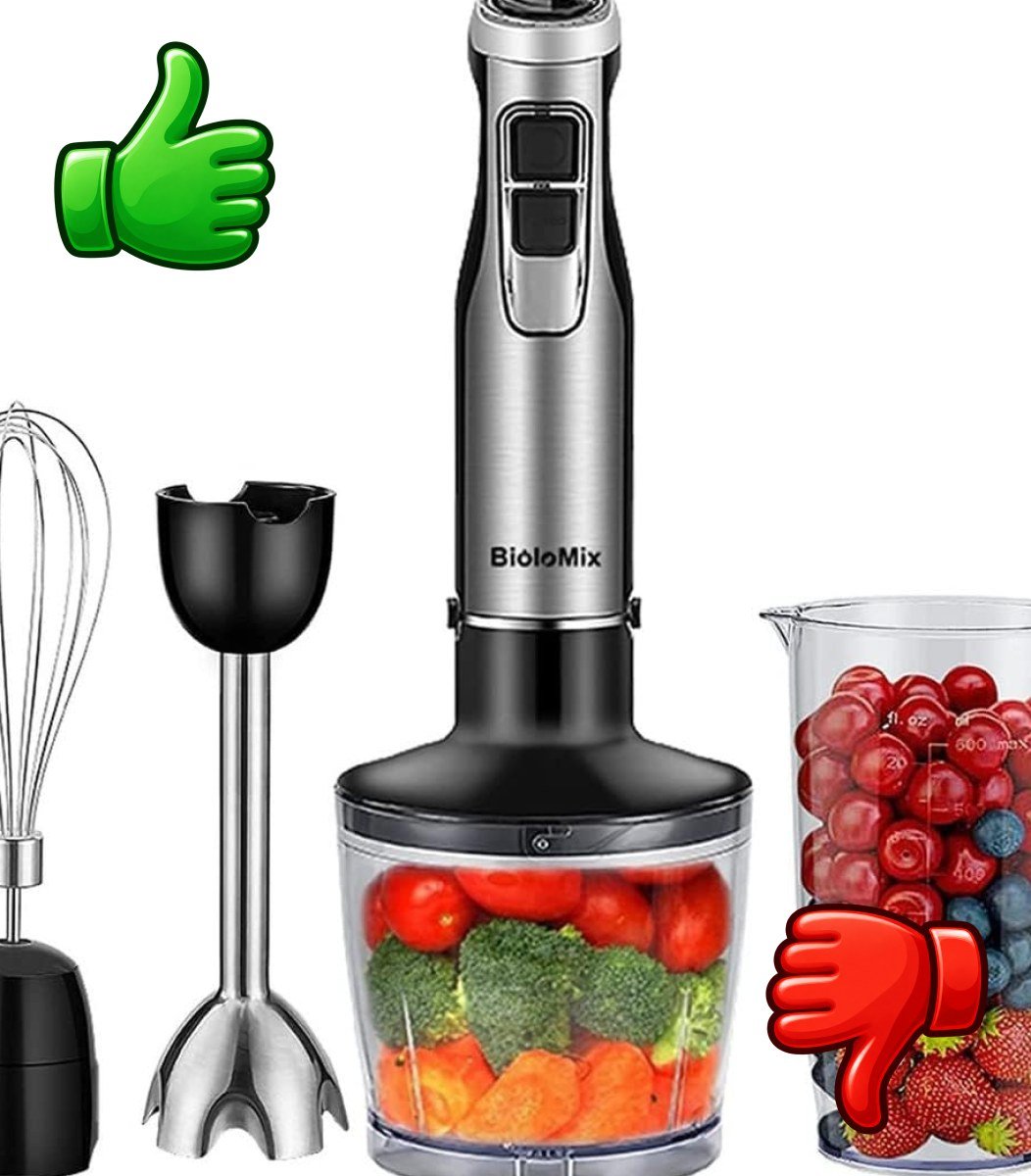 Batidora de mano BIOLOMIX 4 en 1 con picadora, varillas y vaso mezclador