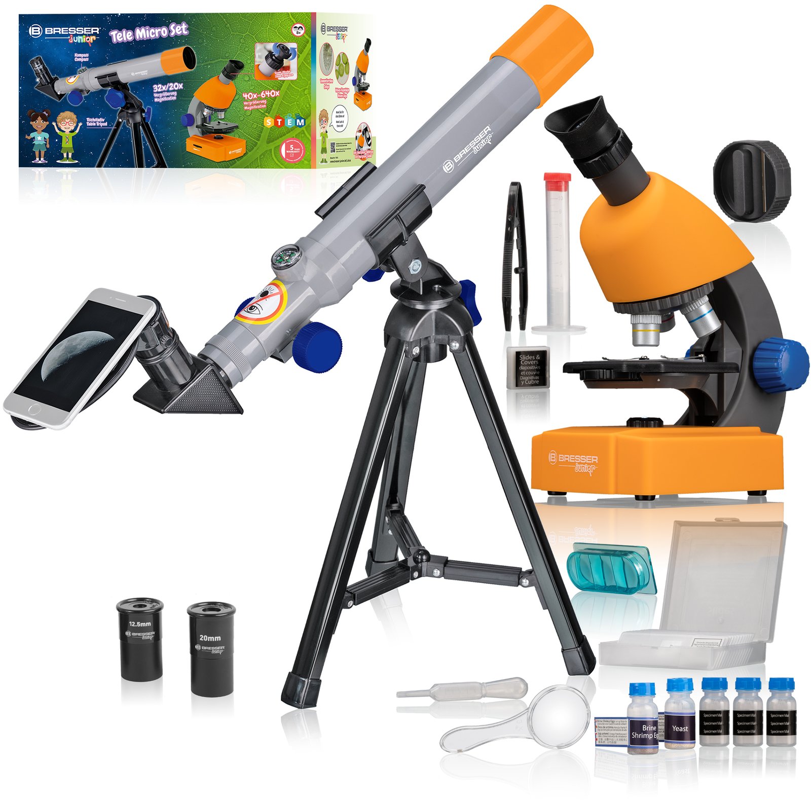 Kit Bresser Junior con telescopio y microscopio para observación científica