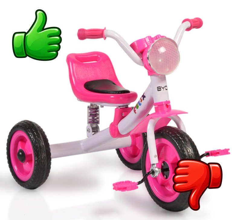 Triciclo infantil BYOX Felix rosa y blanco con pedales, asiento y tres ruedas