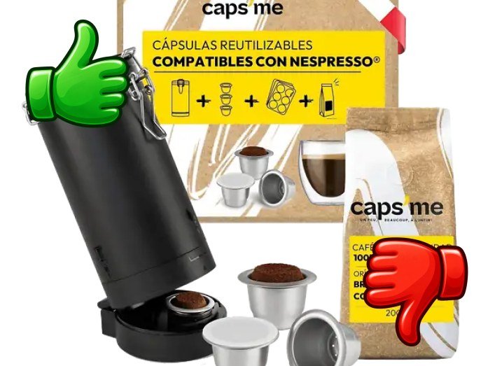 Kit CAPSME CPM001 con cápsulas reutilizables de acero inoxidable, sistema de rellenado y café molido