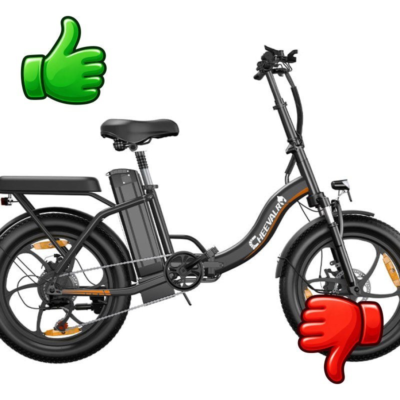 Bicicleta eléctrica plegable CHEEVALRY C16 negra con neumáticos anchos y portaequipajes trasero