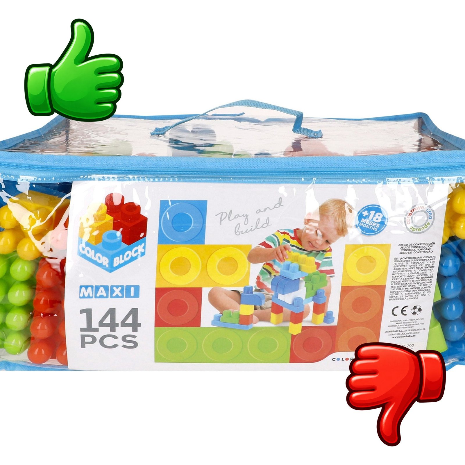 Juego COLOR BLOCK Maxi de 144 bloques de construcción grandes y multicolor en bolsa de almacenamiento