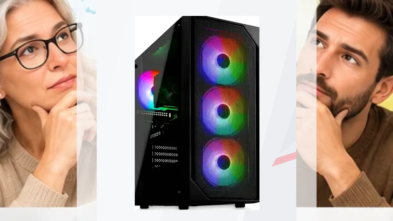 PC gaming CYBERNERDS P9 Pro negro con panel lateral transparente y ventiladores RGB